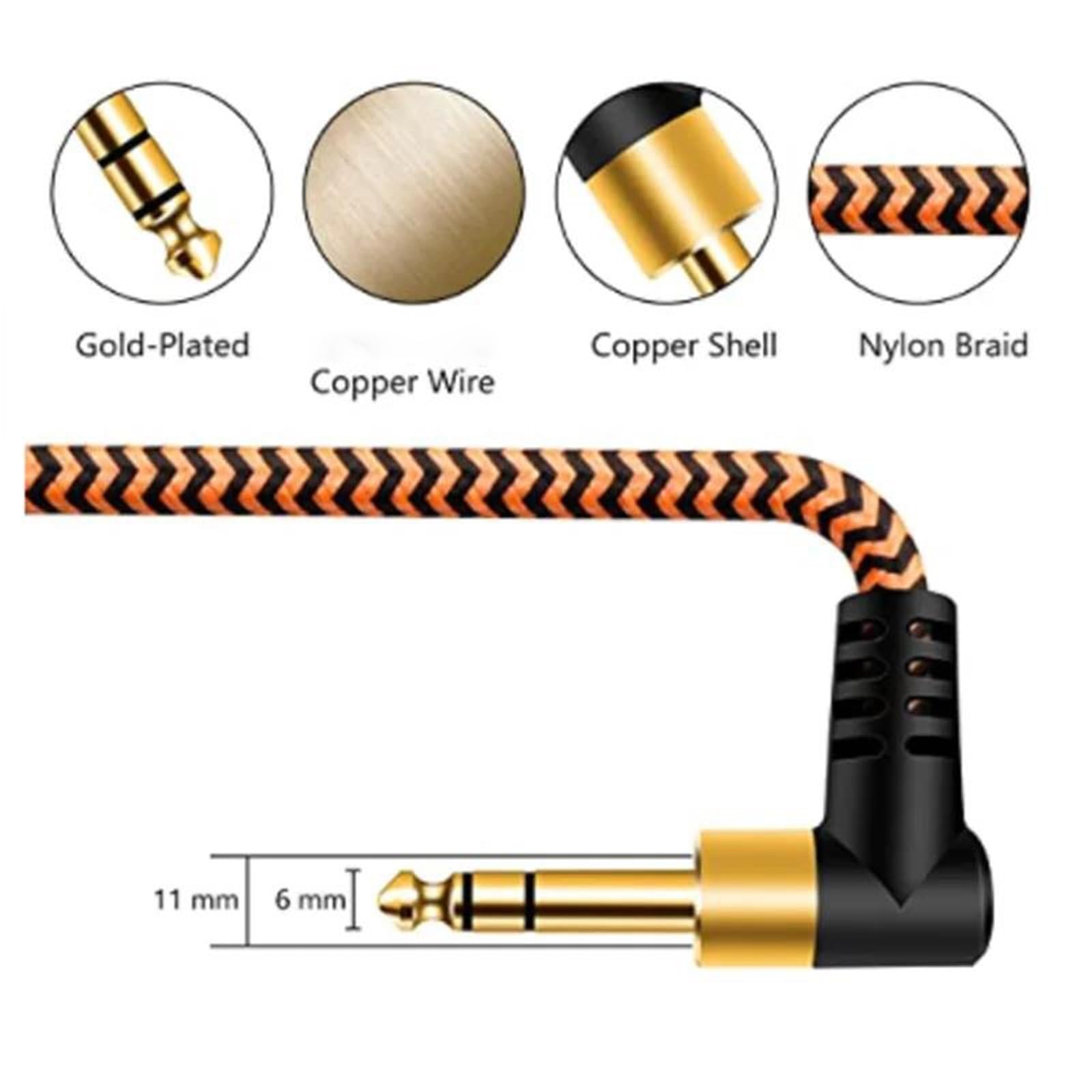 Guitarra Eléctrica Cable De Bajo Ángulo Recto TRS 1/4 Pulgadas Cable Interconexión Estéreo Salida Macho 6,35 Mm | Cable de guitarra (tipo 4,6 m)