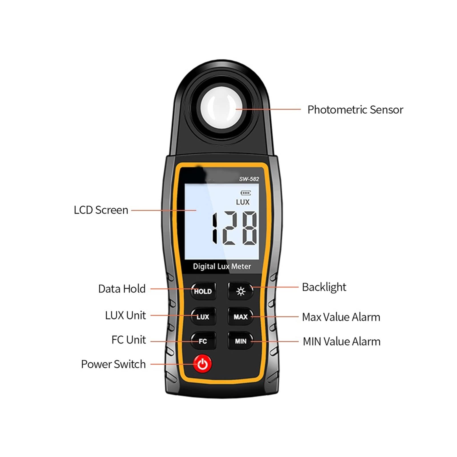 Cyfrowy miernik natężenia oświetlenia/światła Cyfrowy LUXMETER Lux/FC Miernik Lekki miernik do fotografii Luminometr Photometer Spektrometr ręczny Illuminomete 200000LUX do testera światła w akwariu