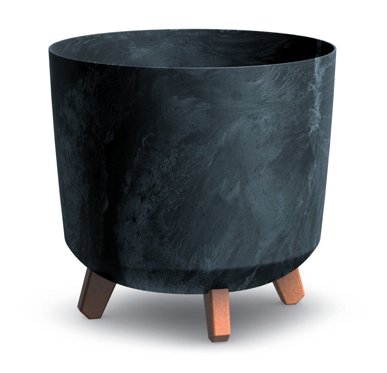 Urbn Garden Anthracite Large Round Concrete Look Plastic Planter Flower Pot Indoor Outdoor With Legs (Anthracite)
