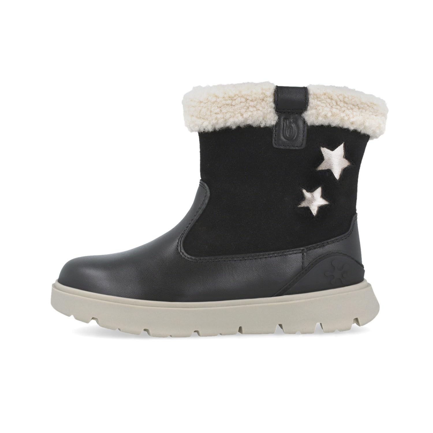Biomecanics Bota Niña 251221-A054 | Piel Serraje y Napa Negra con Estrellas | Interior de Pelo | Suela Antideslizante