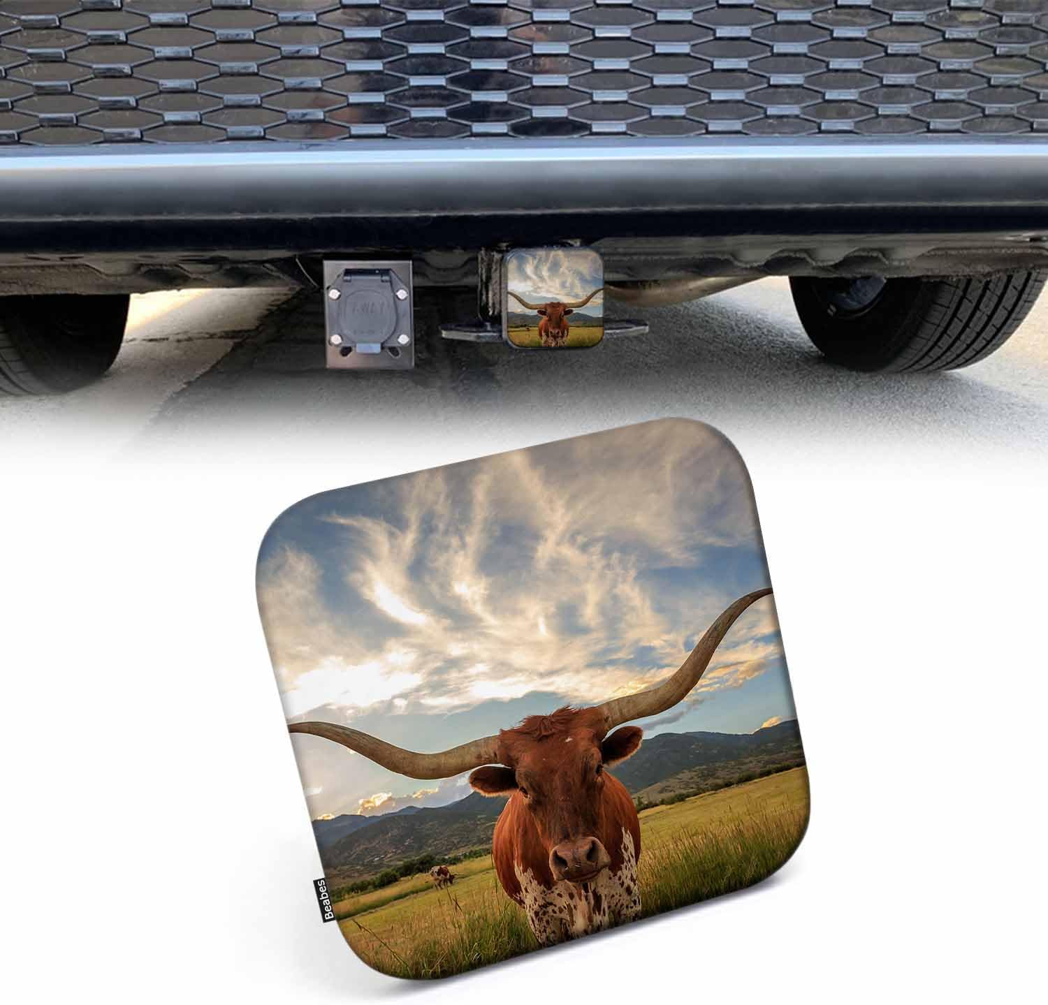 Beabes Hitch Cover Plug Longhorn Bull, 2 Inch Receivers Diameter Wildlife Longhorn