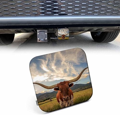 Beabes Cubierta de enganche para enchufe Longhorn Bull, receptores de 2 pulgadas de diámetro, vida silvestre, vaca, ganado, toro, ligero, cubierta
