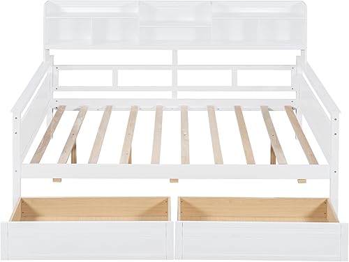 Miniatura 23 de Merax Sofá cama individual con listones de madera, soporte moderno sofá cama con rieles, tamaño individual, blanco marfil Marfil blanco,Espresso