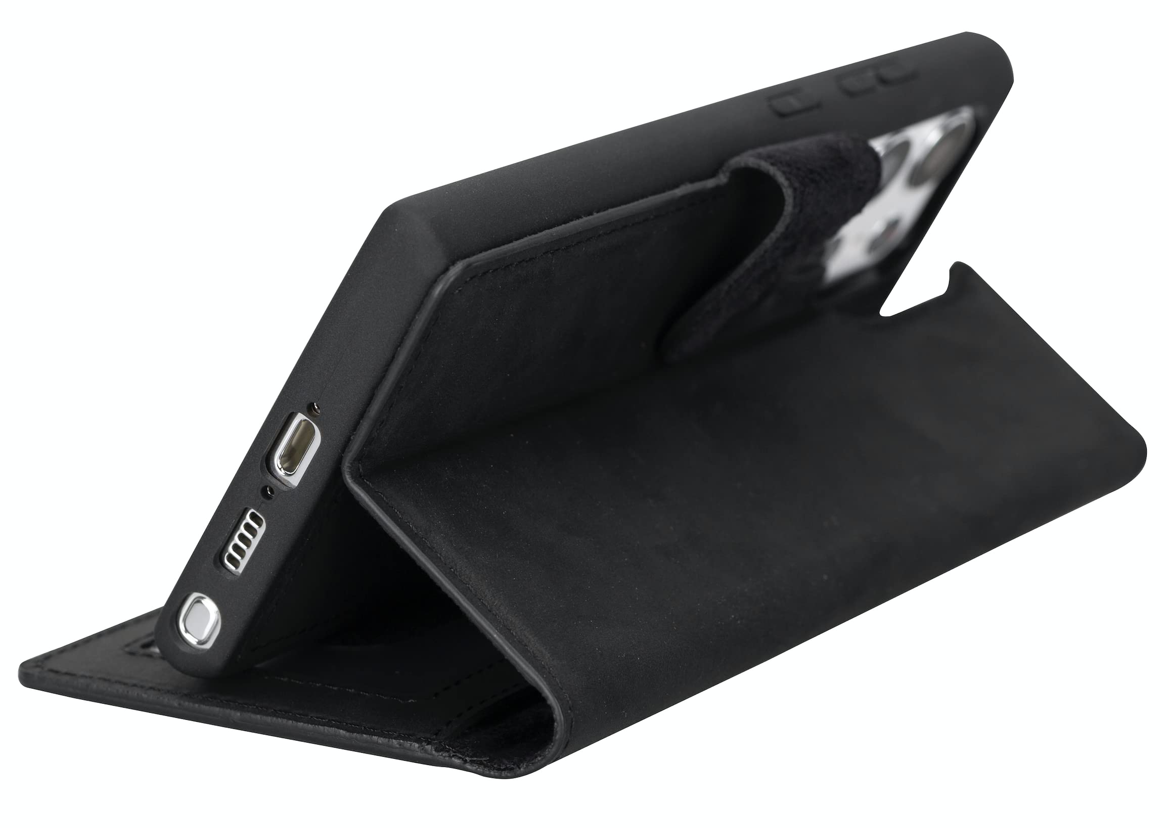 Solo Pelle Lederhülle Harvard kompatibel für das Samsung Galaxy S23 Ultra inklusive abnehmbare Hülle mit integrierten Kartenfächern (Matt Schwarz)