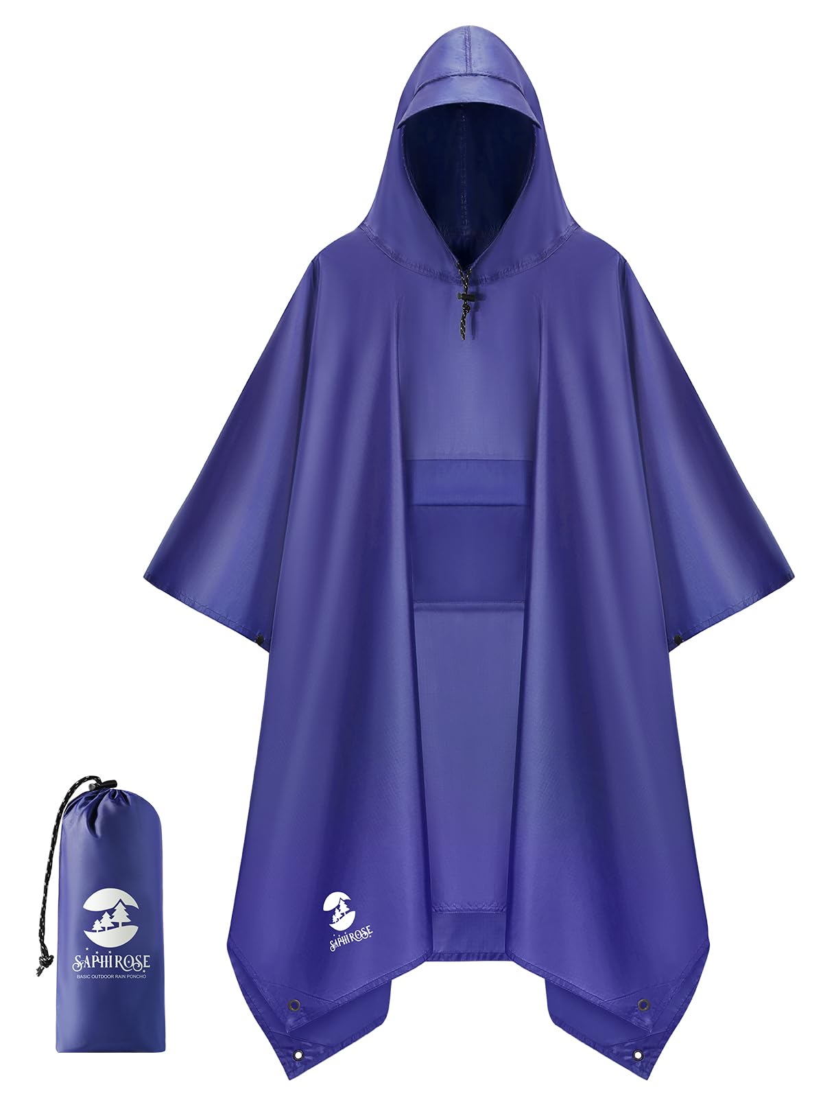 SaphiRose Double Layer Rain Poncho, Waterproof Thick Hooded Raincoat 3-in-1
