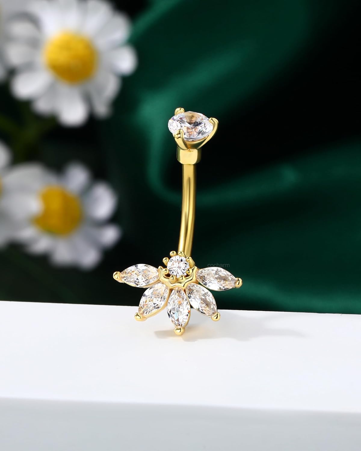 Lotus Belly Button Ring, 14G Belly Navel Rings for Women, Surgical Steel Belly Button Piercing Jewelry - Image 4