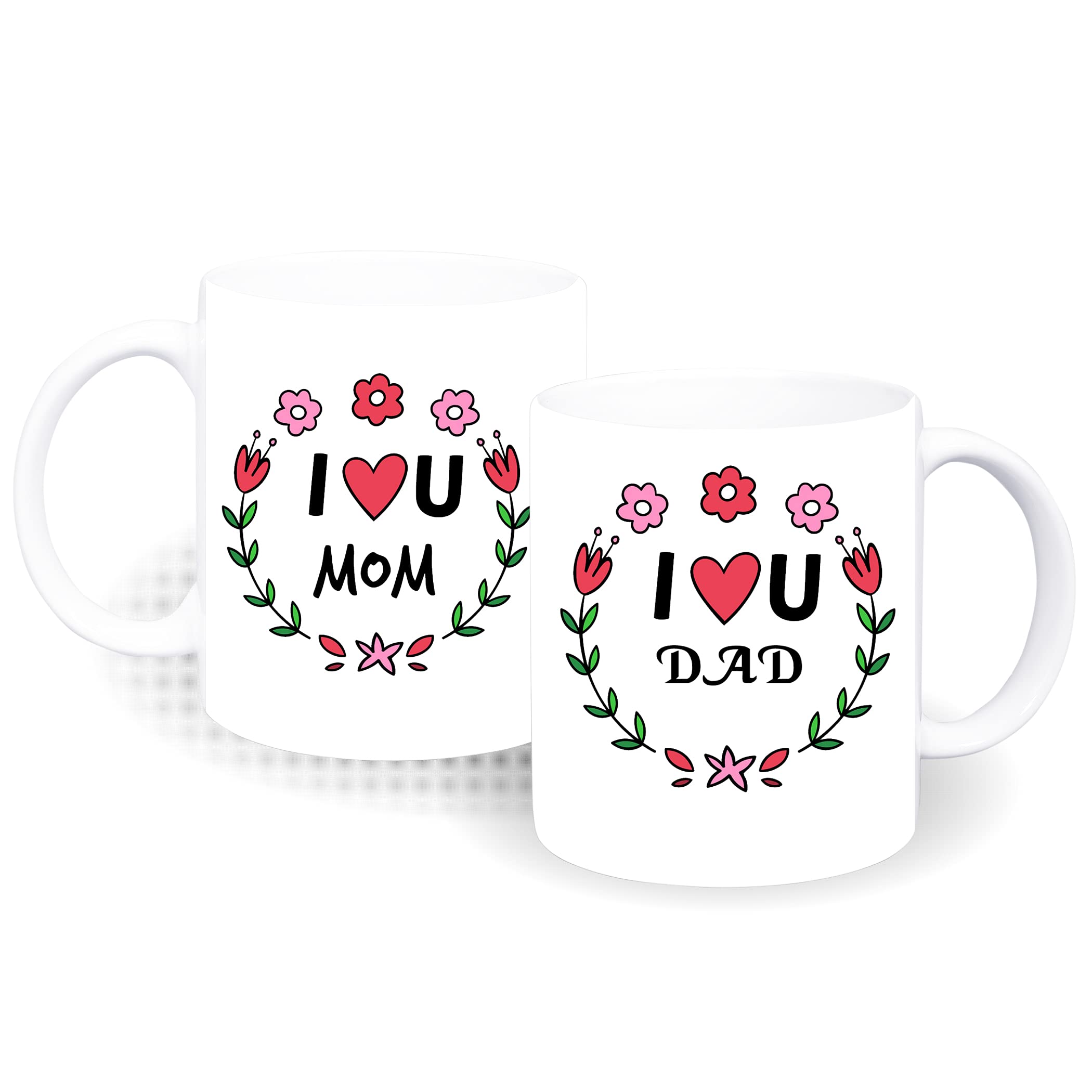 Jiya Craft Ceramic Glossy Coffee Mugs | I Love U Mom & I Love U Dad Combo Ceramic Tea Mug | Milk Mug | Modern Coffee Mug | Microwave Safe | Dishwasher Safe | Stoneware Ceramic |