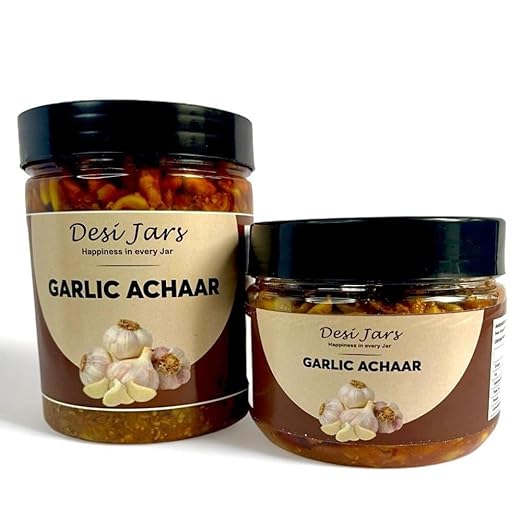 Desi Jars Garlic Pickle Lassan Lahsun Ka Achar (335gm) | Home Made Tasty Lehsun Pickles Glass Pack (335gm)