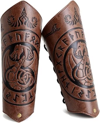 Leather Bracers for Men - Viking Embossed Medieval Arm Archery Guard Gauntlet Costumes