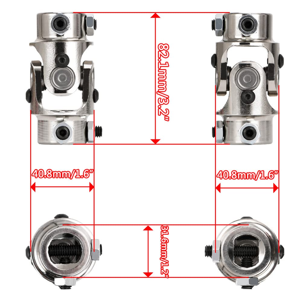 Joint De Cardan,iSpchen Joint Universel en Métal Connecteur Joint Universel Connecteur De Moteur D'Accouplement d'axe 3/4“DD x 3/4”DD 83mm 3-1/4“ Axe De Joint Universel Joint Cardan Genouillère