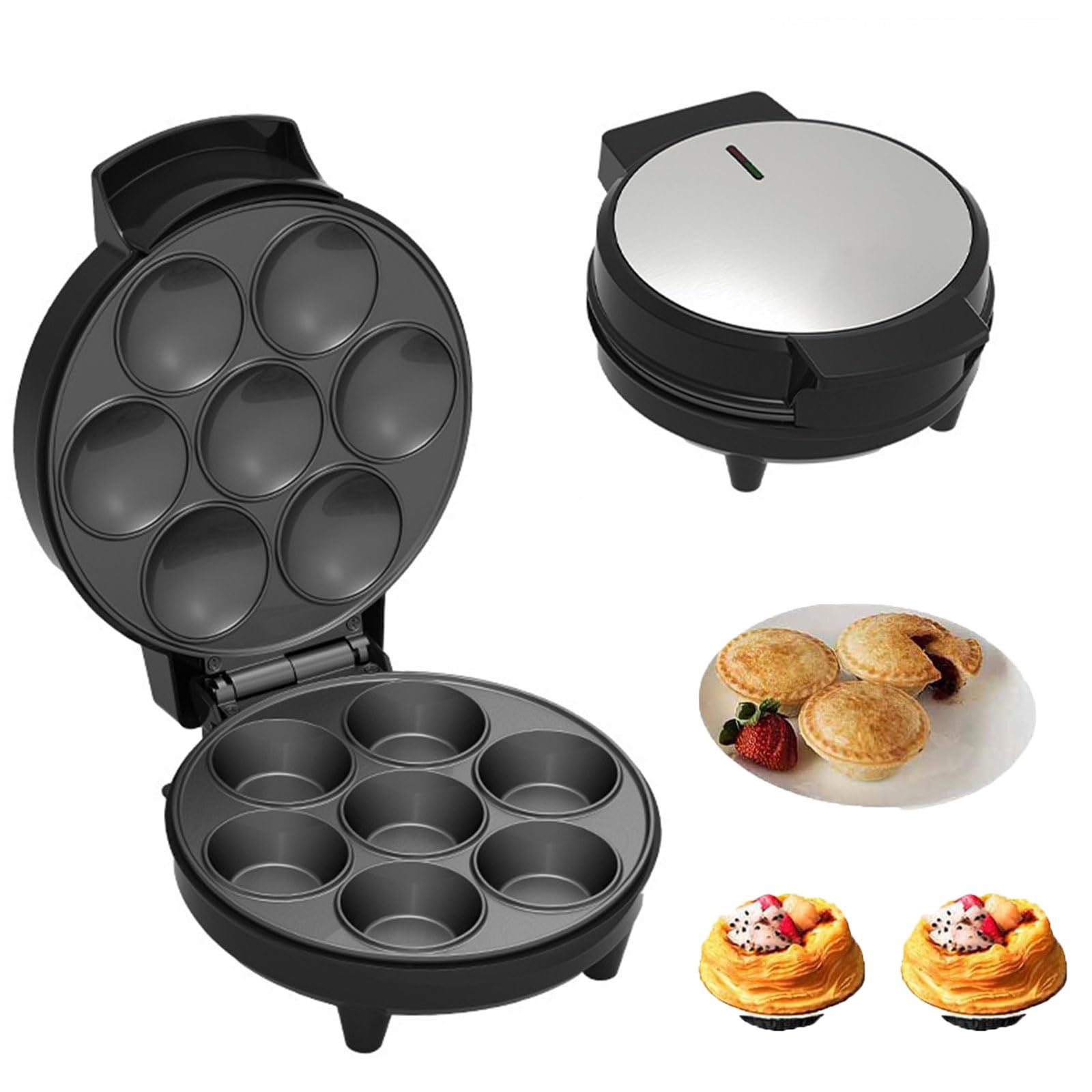Machine à Cupcakes électrique 1000 W, Mini-tartes et quiches, Chauffage Double Face avec Lampe LED et Pieds antidérapants pour pâtisseries, apéritifs et Desserts