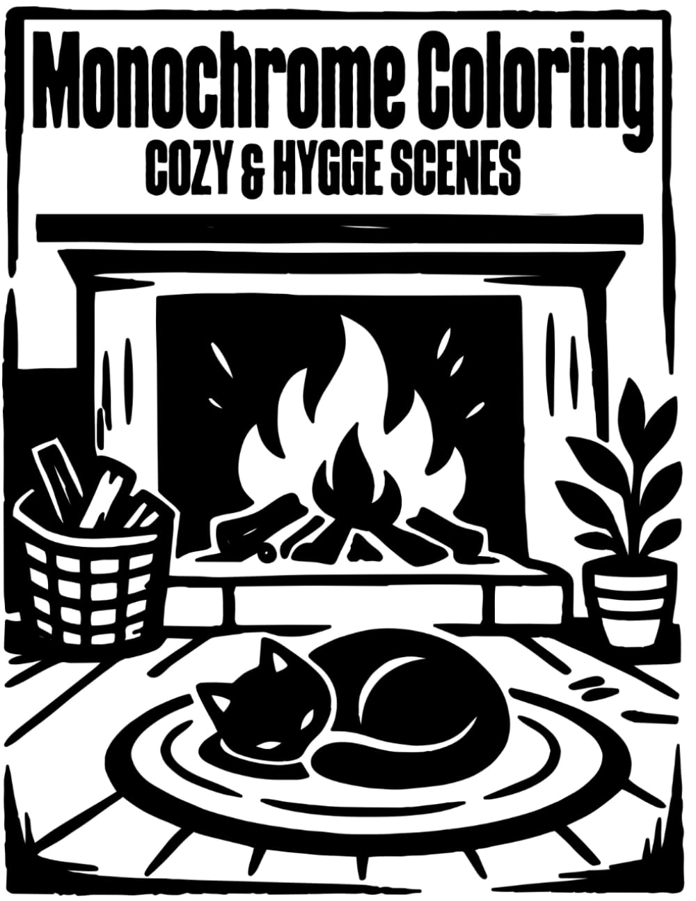 Monochrome Coloring - Cozy & Hygge Scenes: Bold High-Contrast Black and White Indoor Coloring Designs for Relaxation, Stress Relief and Mindfulness – Cozy Hygge Home Scenes for Adults
