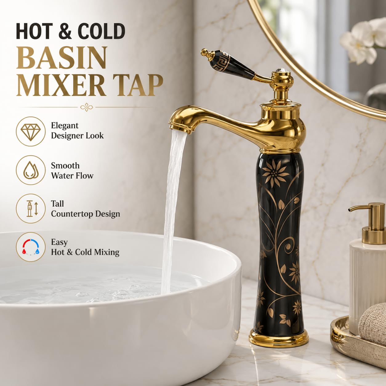 Black Gold Basin Mixer Tap - Modern Bathroom Faucet -3 Black Gold Basin Mixer Tap - Modern Bathroom Faucet -3