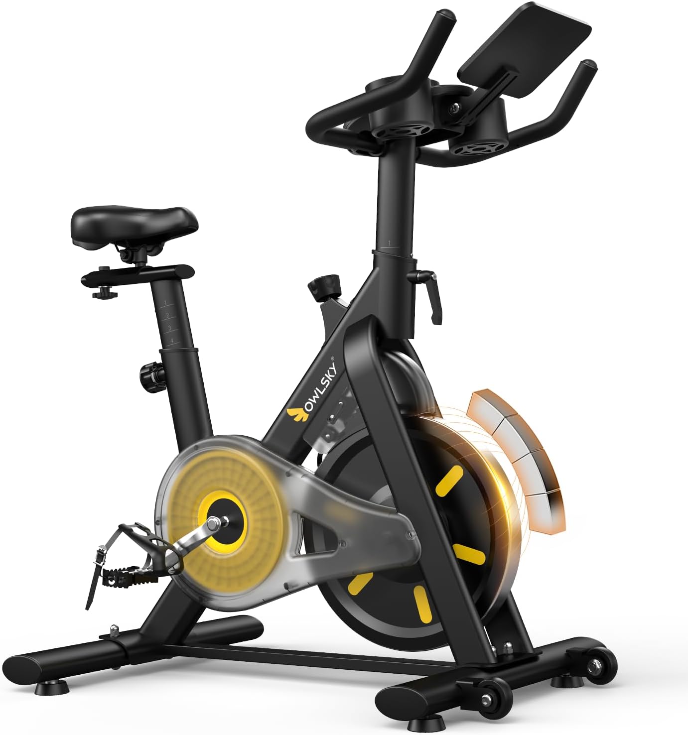 OWLSKY Exercise Bike with APP, Magnetic Resistance Indoor Cycling Bike, 300 lbs Capacity Quiet Stationary Bike for Home Gym Cardio Workout, Adjustable Seat & Tablet Holder