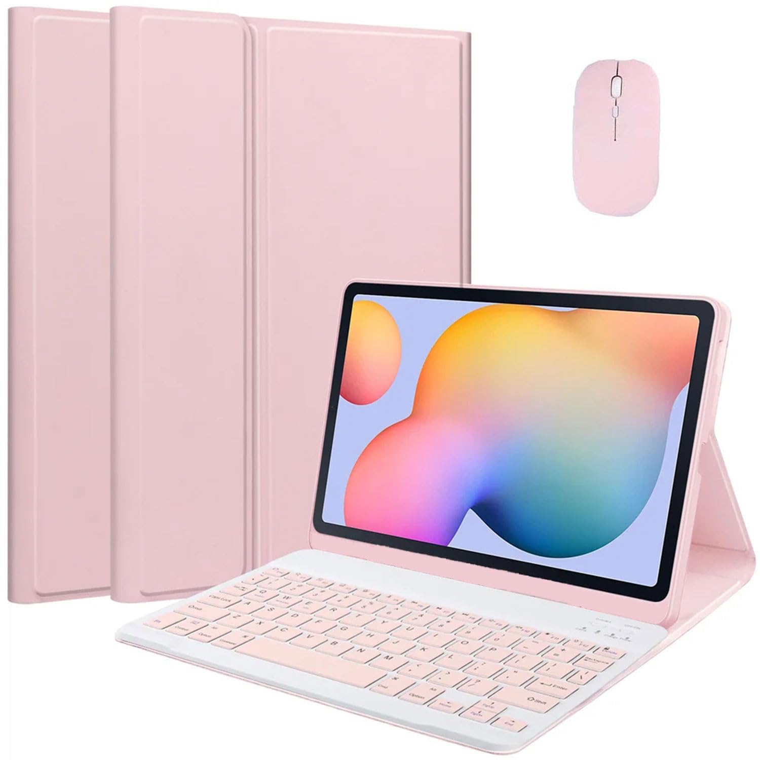 Funda con Teclado para Lenovo Tab M11 11 Pulgadas Modelo 2024 (TB330FU/TB330XU), Teclado Español Ñ Inalámbrico Bluetooth Desmontable, Funda Delgada con Soporte Multiángulo & Ratón,Rosado