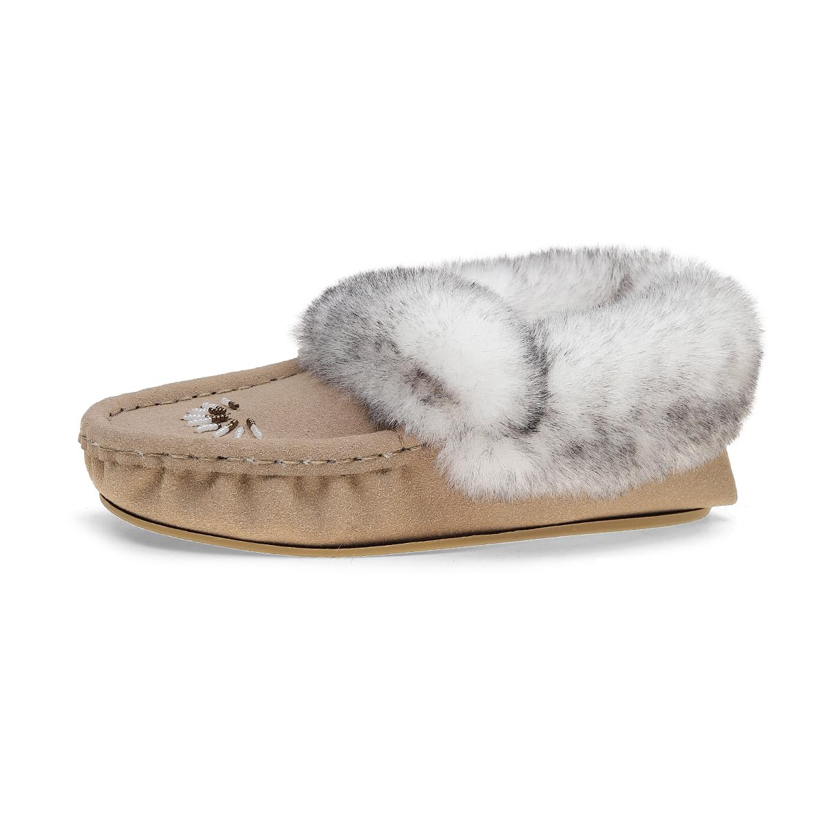 Women's Suede Faux-Fur Beaded Memory Foam Vegan Moccasins Slippers Shoes