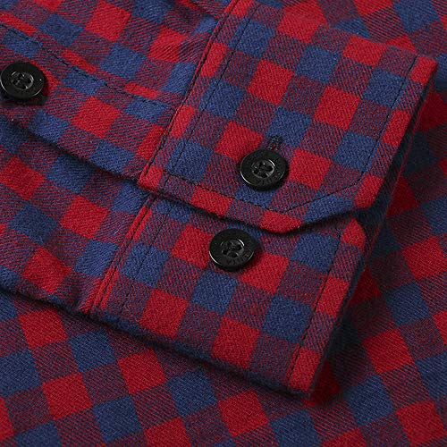 Image of OCHENTA Men's & Boys' Long Sleeve Button Down Plaid Flannel Shirt