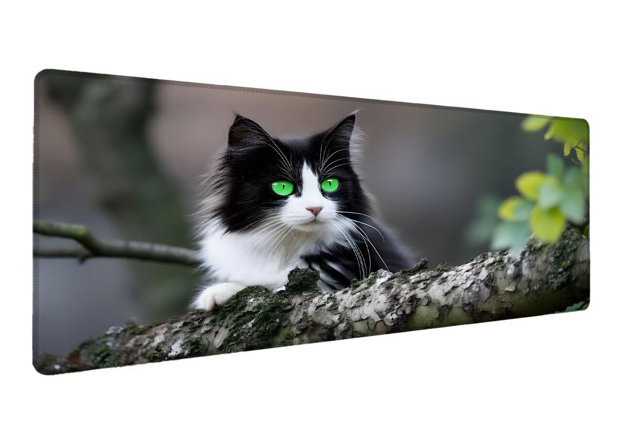 Alfombrilla Ratón, Alfombrilla Gaming Gato XXL 1200x600x3mm, Extendida Base de Antideslizante Caucho Mouse Pad Animal, Protector Escritorio con Bordes Cosidos, Mejora la precisión y la Velocidad H-0
