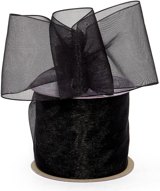 7/8" X 100 Yards Black Shimmer Sheer Organza Ribbon