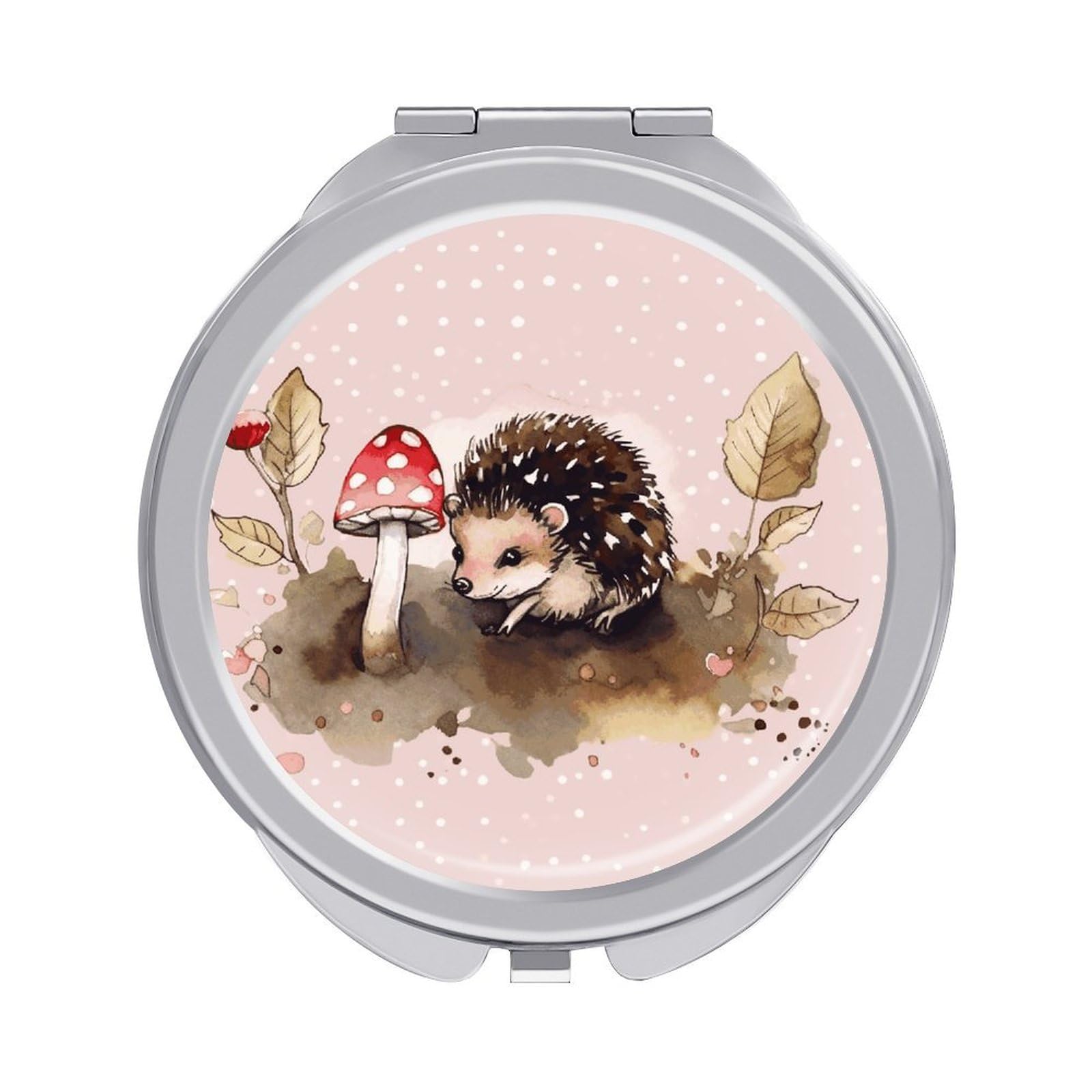 JTREHY Hedgehog Watercolor Painting Makeup Mirror Silver Mirror Surface Folding Makeups Mirrors Lightweight Durable Looking Glass for Suitable Traveling Handbag and Purses