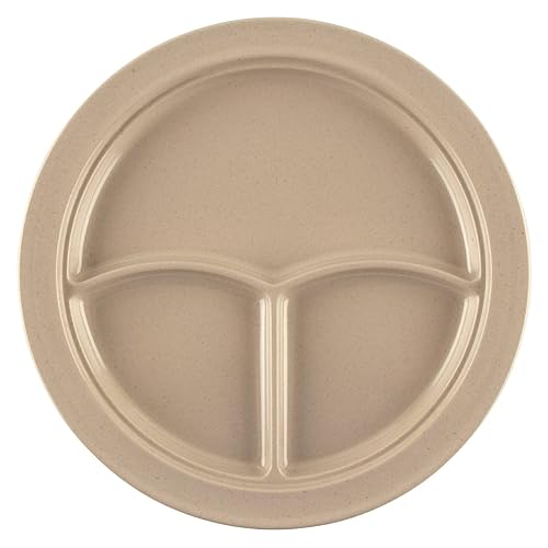 Vista 80 de G.E.T. CP-530-T Tan 9" 3-Compartment Plate, Break Resistant Dishwasher Safe Melamine Plastic, Supermel Collection (Pack of 12)