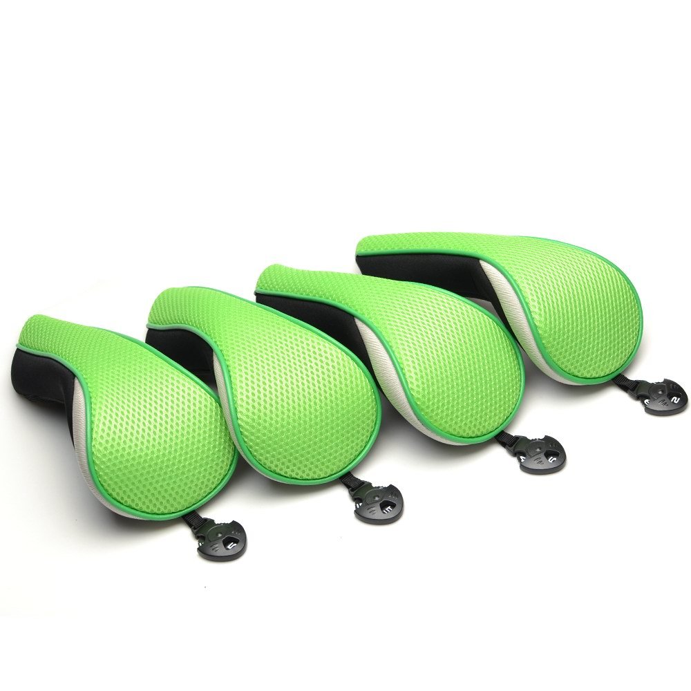 Hybrids 4pcs Green Neoprene Stealth Club Covers With Adjustable Notation Design Easy Lock-in Headcovers Fit For All Brands
