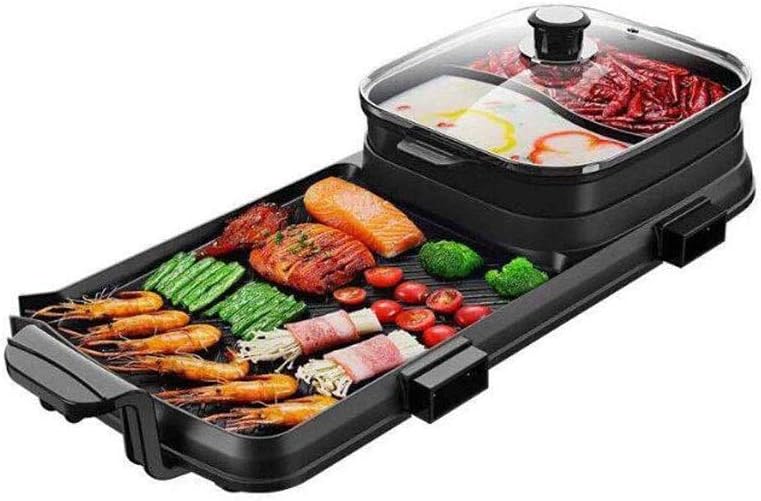 Grill Hot Pot, Electric, Household Grilled Fish Plate Multi-Function 2-in-1 Barbecue，Suitable for 3-10