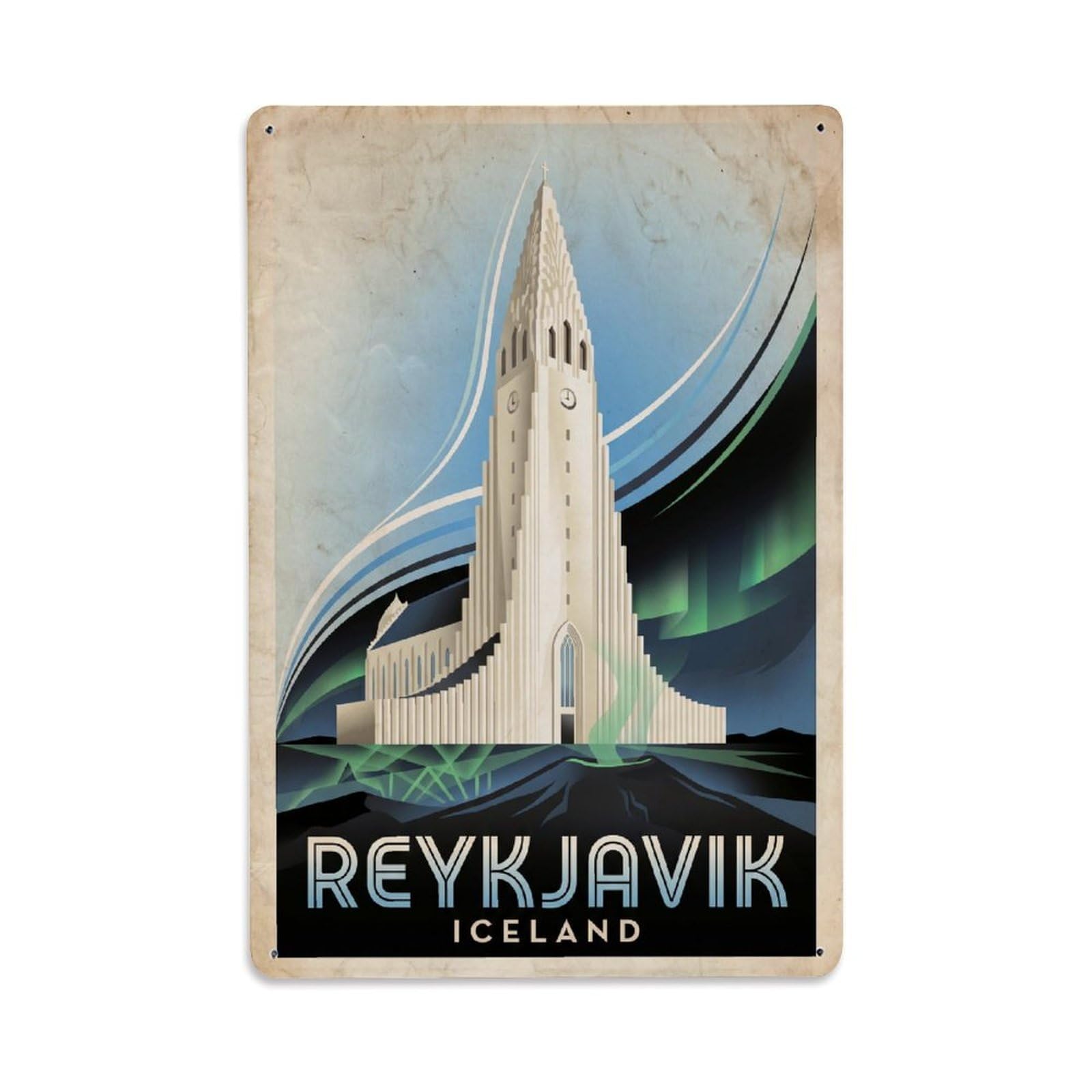 Iceland Reykjavik Vintage Travel Metal Tin Sign