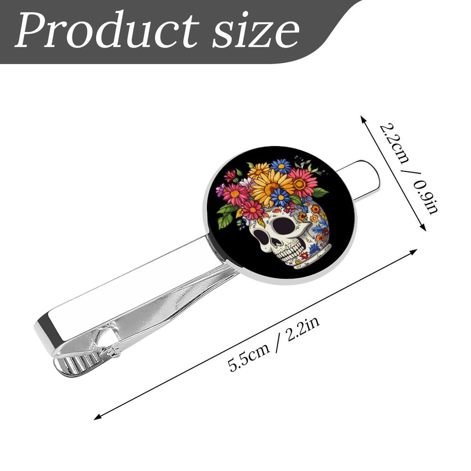 Flower Skull Men's Tie Clip Tie Bar Round Tie Clasp Classic Tie Tack Pins Jewelry Accessories
