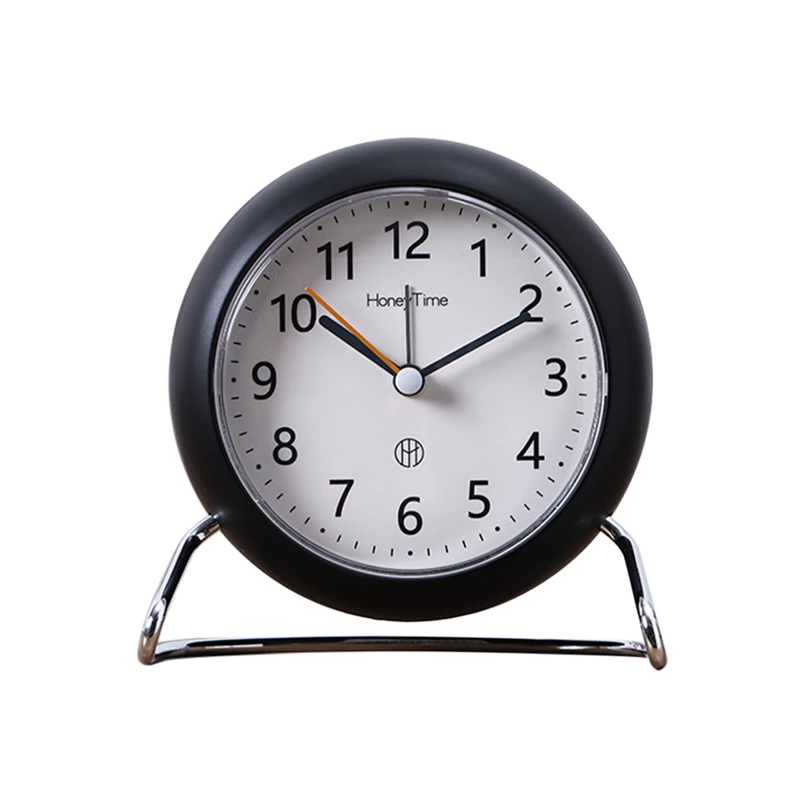 HRWLY Alarm Clock With Night Light Silent Office for Bedroom Kitchen Desktop Round Battery Operated Metal Analog(A)