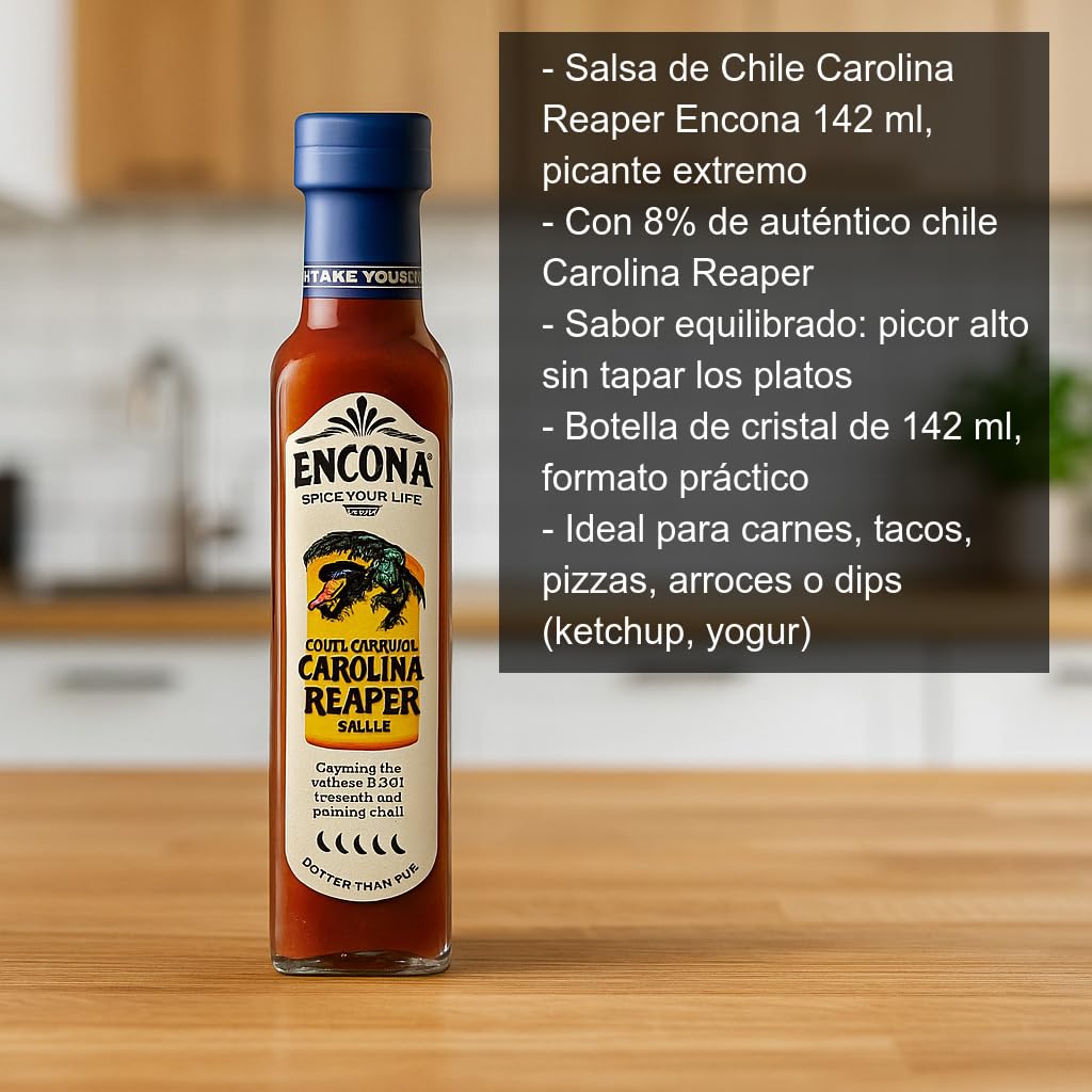 Salsa picante extrema Carolina Reaper 8% pack 2 botellas 142 ml para tacos hamburguesas pizza
