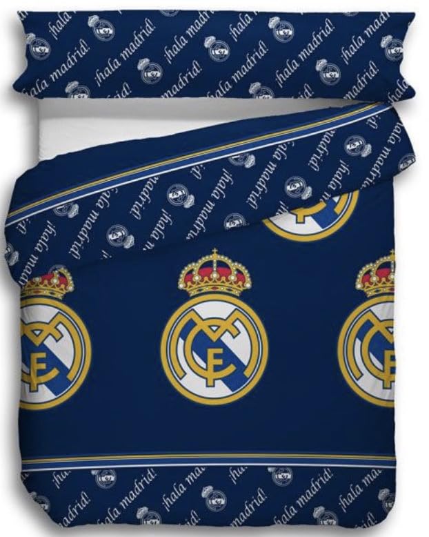 JYC CREATIVE Juego de 2 Piezas Equipo de Fútbol, Equipación Oficial Fútbol R.Madrid, Funda de Almohada, Funda Nordica (R.Madrid, Cama90-150x220)