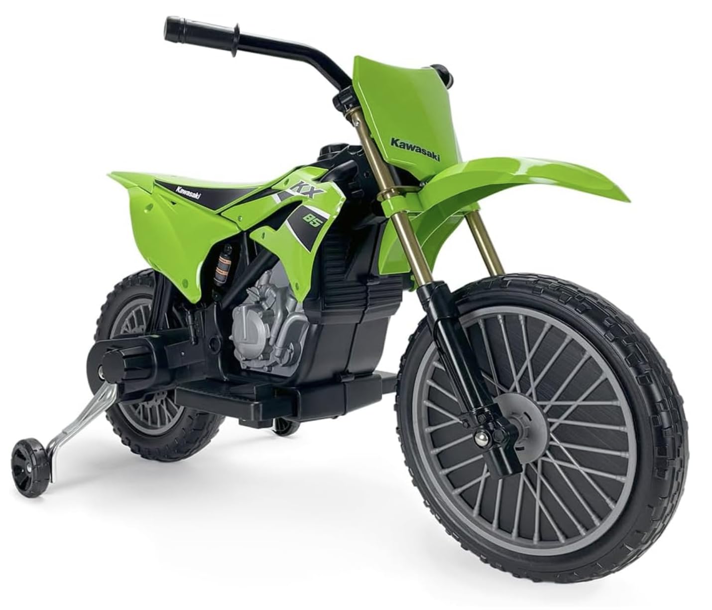 Elektro Motorrad Kinder 3-6 Jahre Kawasaki 12V Offiziell Lizenziert + Fußpedal + Automatische Bremse + Stützräder + Motocross Design | INJUSA