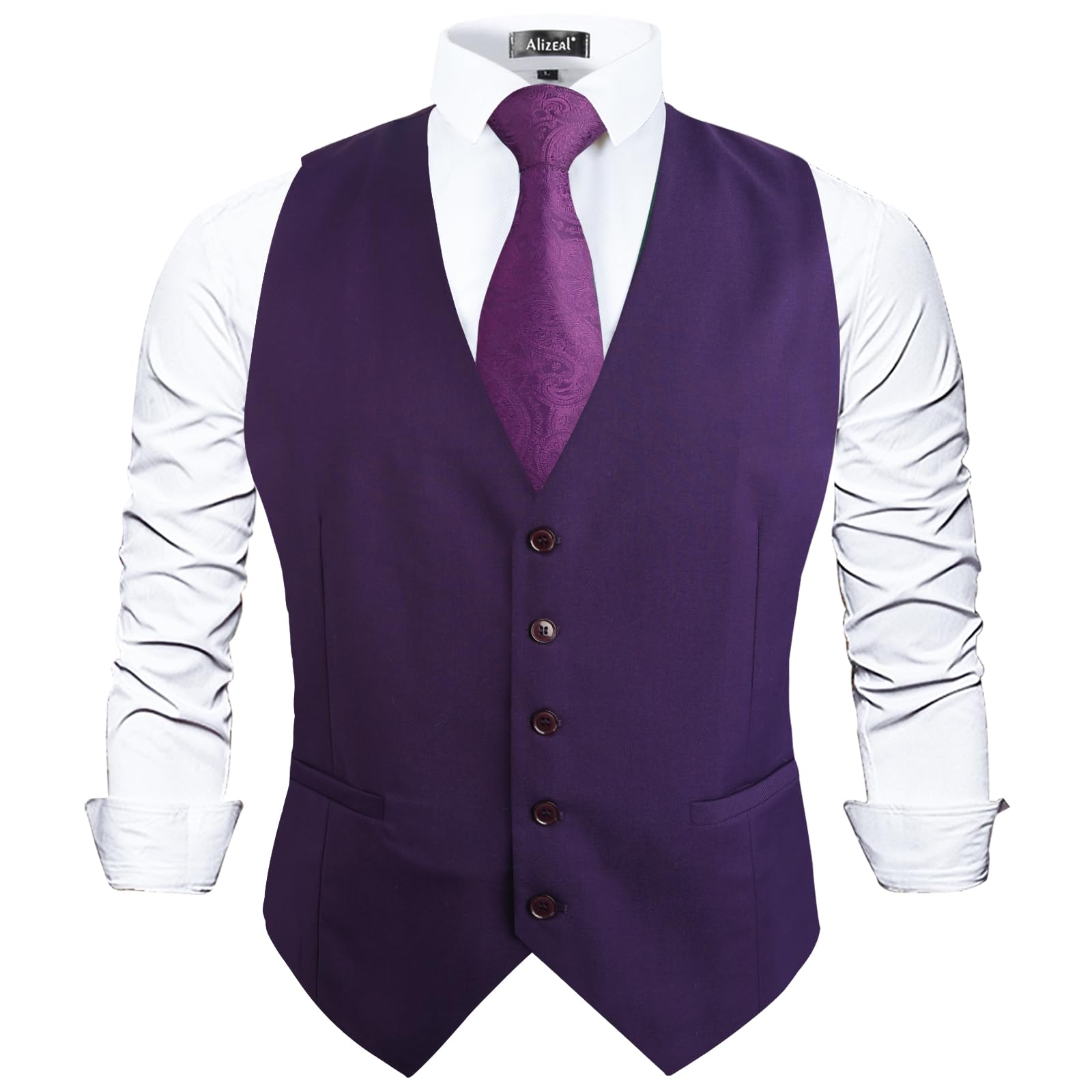 Alizeal Mens Classic Solid Suit Vest Regular Fit Tuxedo Waistcoat