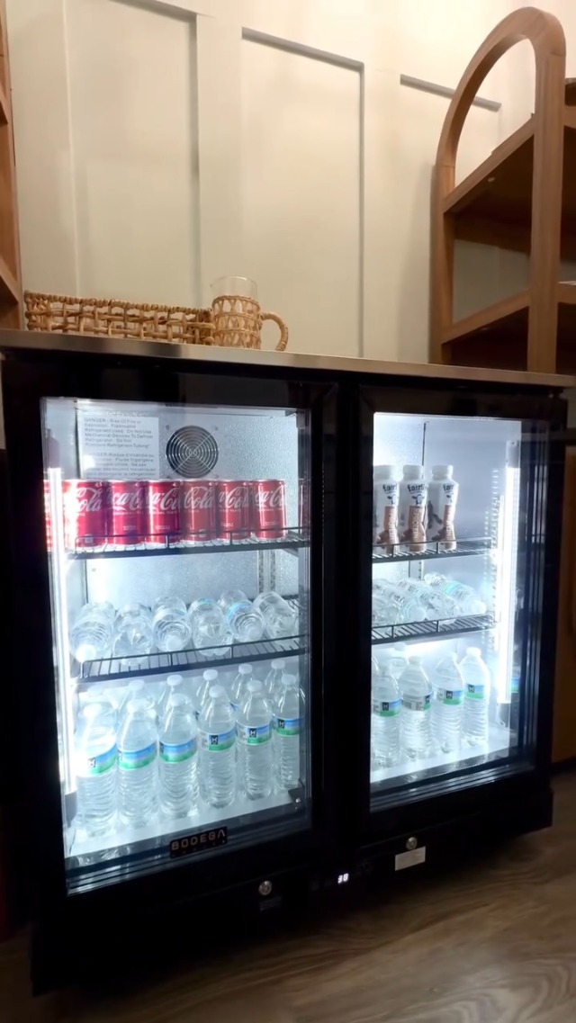 Image of BODEGACOOLER Back Bar Cooler with 2 Glass Doors,7.7Cu.ft Commercial Bar Beverage Refrigerator Under Counter LED Lighting for Soda Drinks,Beer,Wine with Stainless Steel Top,DOE Approved,4 Casters
