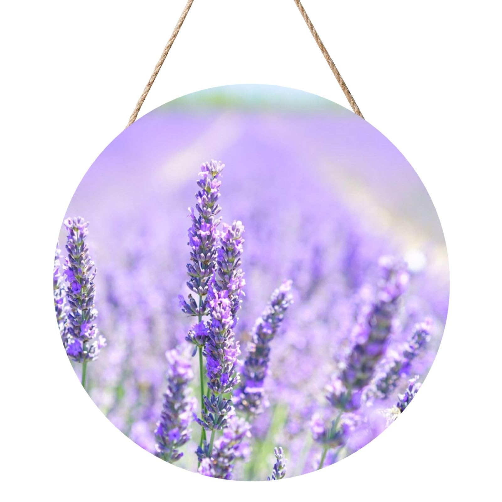 InOmak Purple Lavender, Round Wood Panel Painting 12 in, Wall Hanging Painting For Home