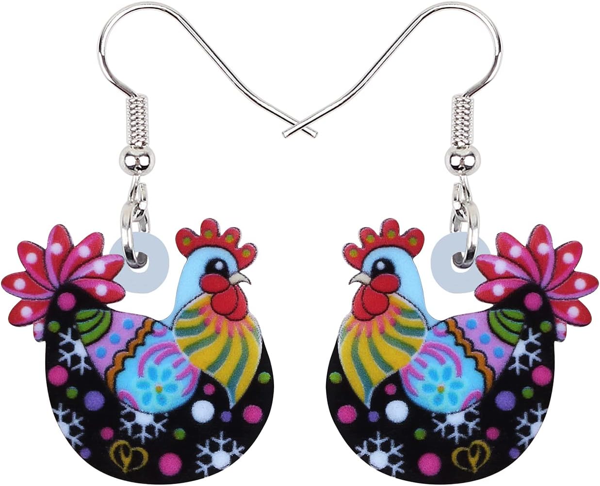 Acrylic Drop Hen Chicken Earrings Funny Farm Design Lovely Gift For Women By The Bonsny