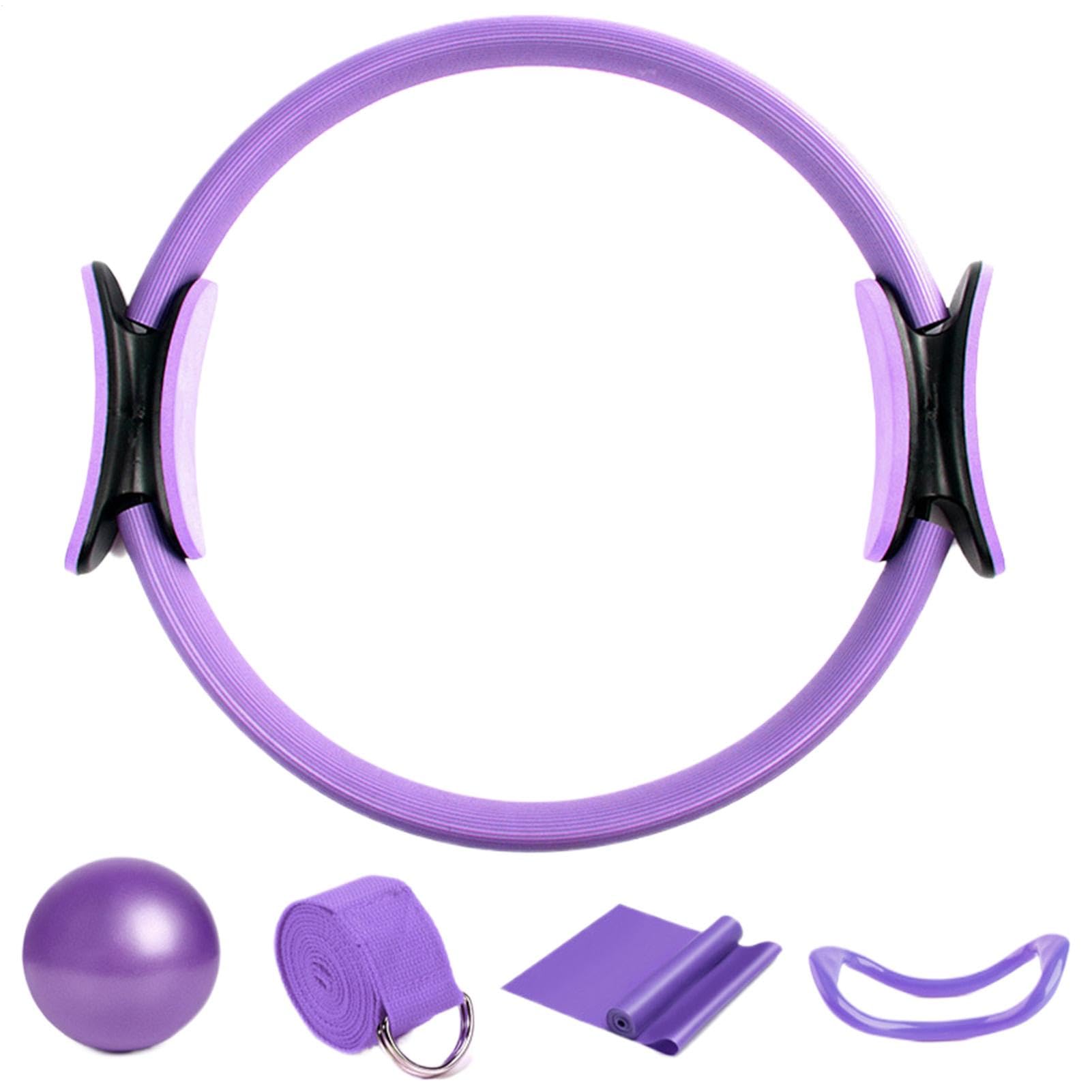 Pilates Ring Fitness Set with Non-Slip Handles, Pelvic Floor Trainer, Yoga Ball, and Resistance Bands - 5-Piece Home Fitness Accessories