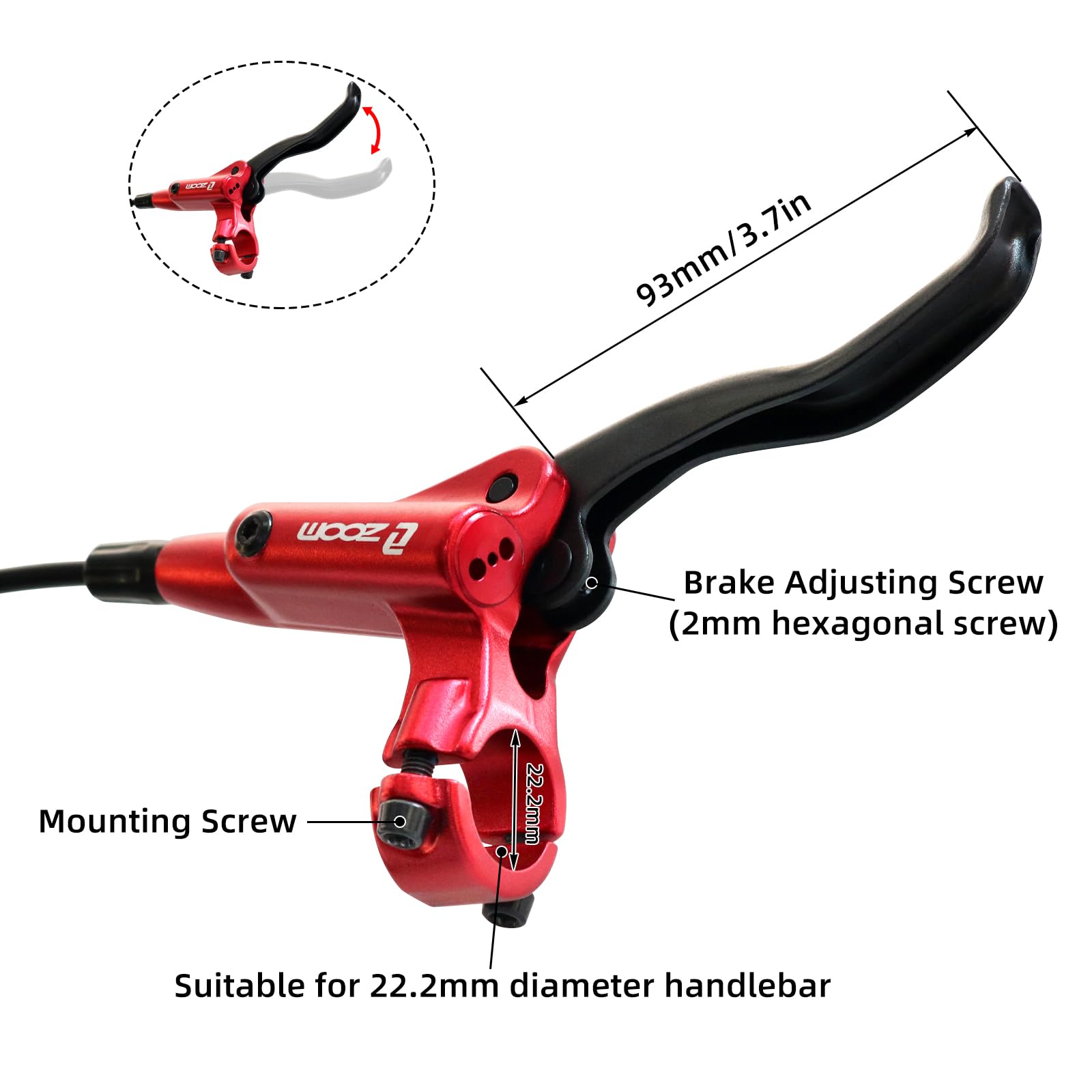 Z00M HB875 - Set di freni a disco idraulici per mountain bike, anteriore sinistro, 800 mm, posteriore destro, 1450 mm, freno idraulico in lega di alluminio, freno a disco per bici elettrica, fat bike