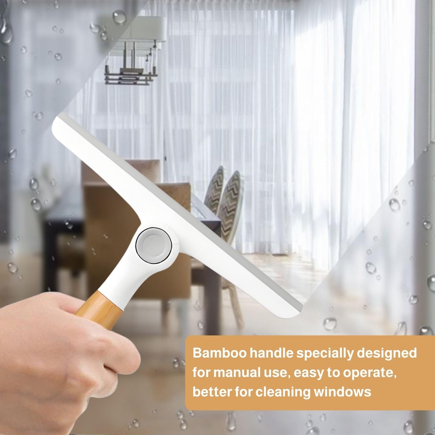 Raclette de douche avec lèvre en silicone, pivotante à 360 °, raclette pliable avec poignée en bambou, pour paroi de douche, fenêtre et surfaces en verre - 3