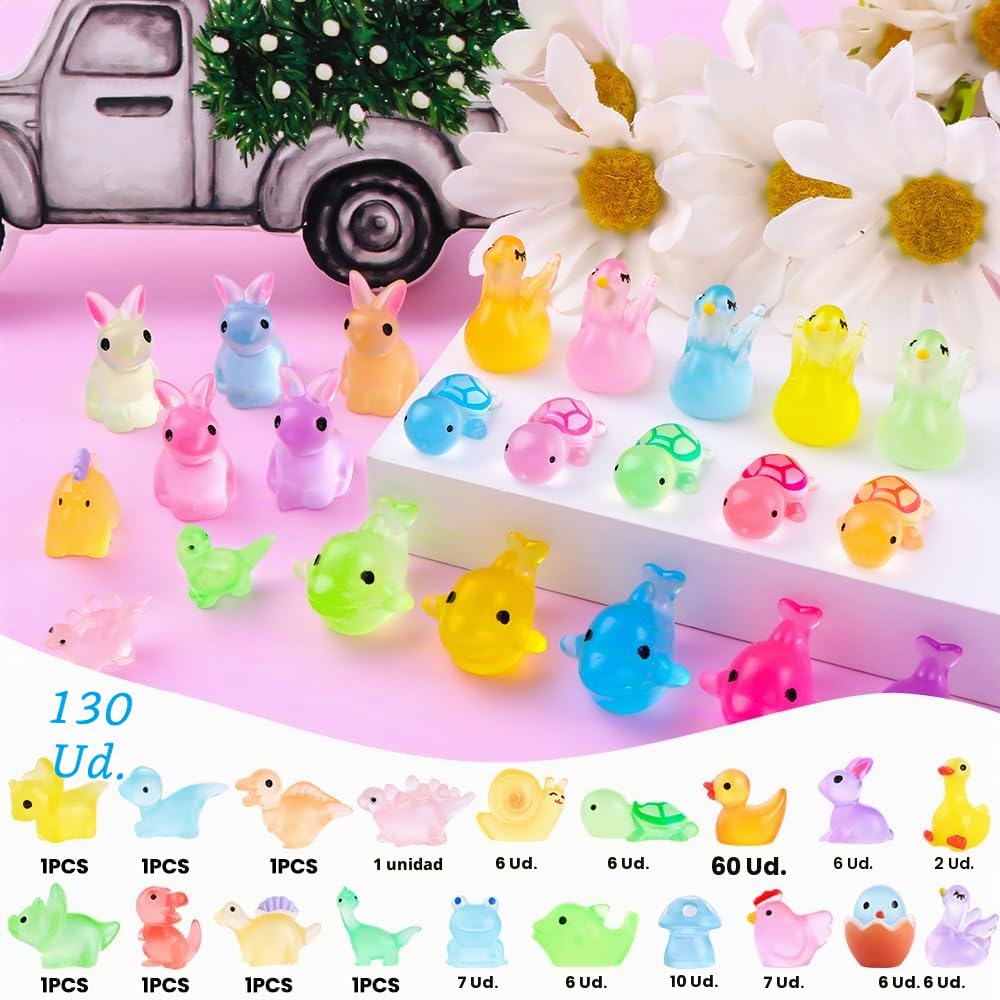 DIYDEC 130 mini animales de resina, minifiguras luminosas, coloridas, pequeñas figuras de animales, pequeños animales luminosos para decoración de jardines en miniatura, bonsái, piscinas de peces y DIYDEC 130 mini animales de resina, minifiguras luminosas, coloridas, pequeñas figuras de animales, pequeños animales luminosos para decoración de jardines en miniatura, bonsái, piscinas de peces y