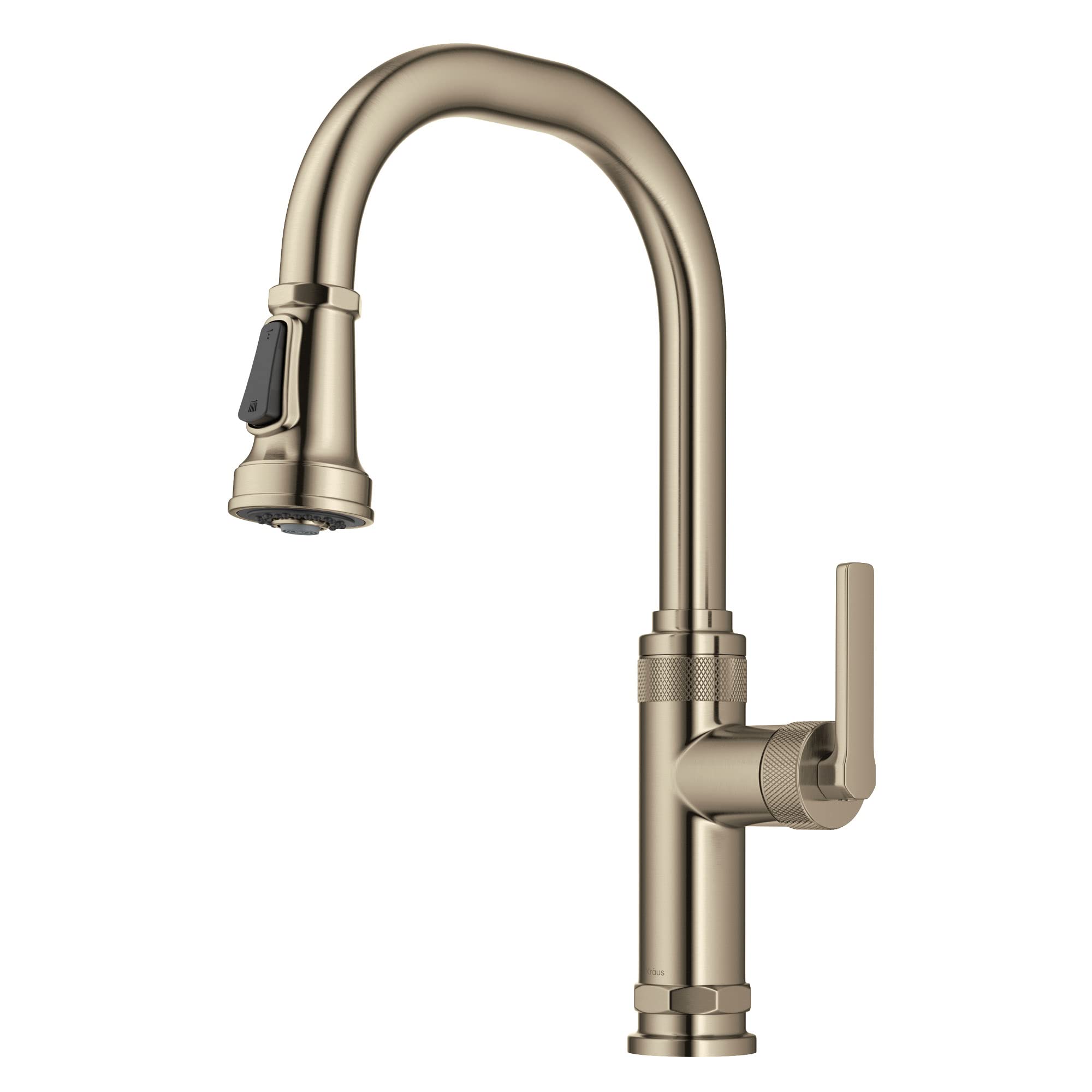 KrausAllyn Industrial Pull-Down Single Handle Kitchen Faucet in Spot-Free Antique Champagne Bronze, KPF-4102SFACB