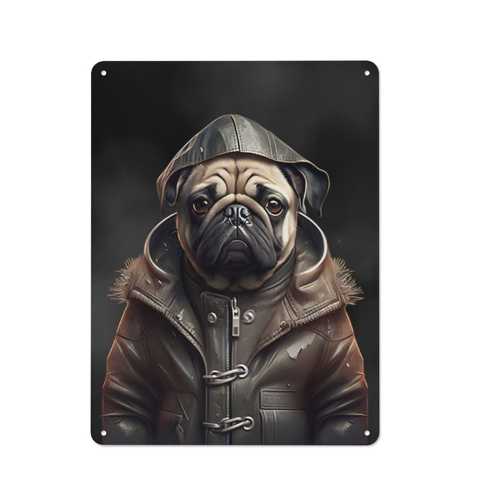 Vintage Tin Sign 40x30cm with Pug Dog Portrait for Café Or Restaurant, Suited to Wall Displays in Cafés And Restaurants