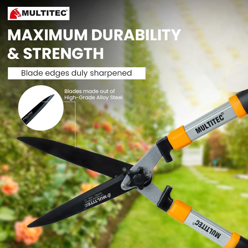 MULTITEC Heavy Duty 10 Inch Carbon Steel with Teflon Coated Wavy Blade Hedge Shear | Pruning Clipper Cutting for Outdoor Gardens | Razor Sharp Blade Scissor with Aluminum Handle Shear - Image 3 thumbnail