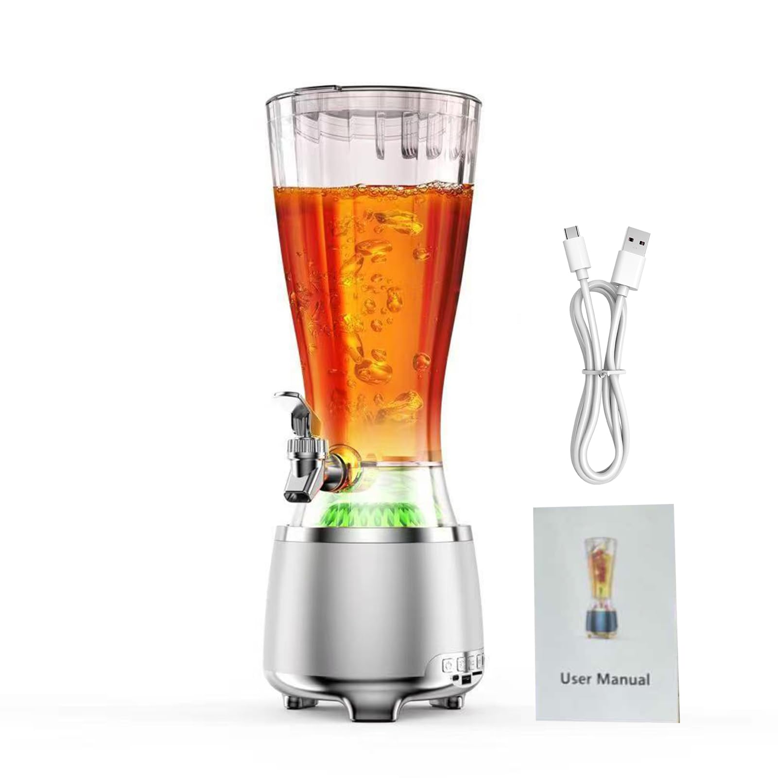 Rengue 2-in-1-Getränkespender, Acrylbehälter mit BT-Lautsprecher für Säfte, Bier und Partygetränke, 2,5 L Fassungsvermögen für Versammlungen und Veranstaltungen Im Freien (WHITE)