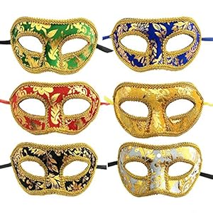 YGSAT 6 Pcs Masquerade Ball Masks for Women and Men,6 Colors Gold Shining Plated Masquerade Mask Wedding Props Mardi…