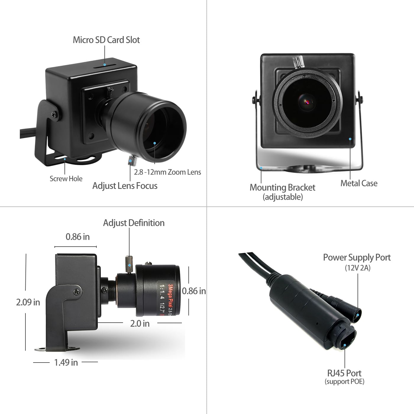 REVODATA 5MP POE Mini Beveiligingscamera, 3.6mm Lens (75° FOV), Ultra HD 2880x1620P Binnen Bewakingscamera, Slimme Bewegingsdetectie, Werk met SD Kaart/NVR, Tot 256GB TF Kaart (I706 P TS SD