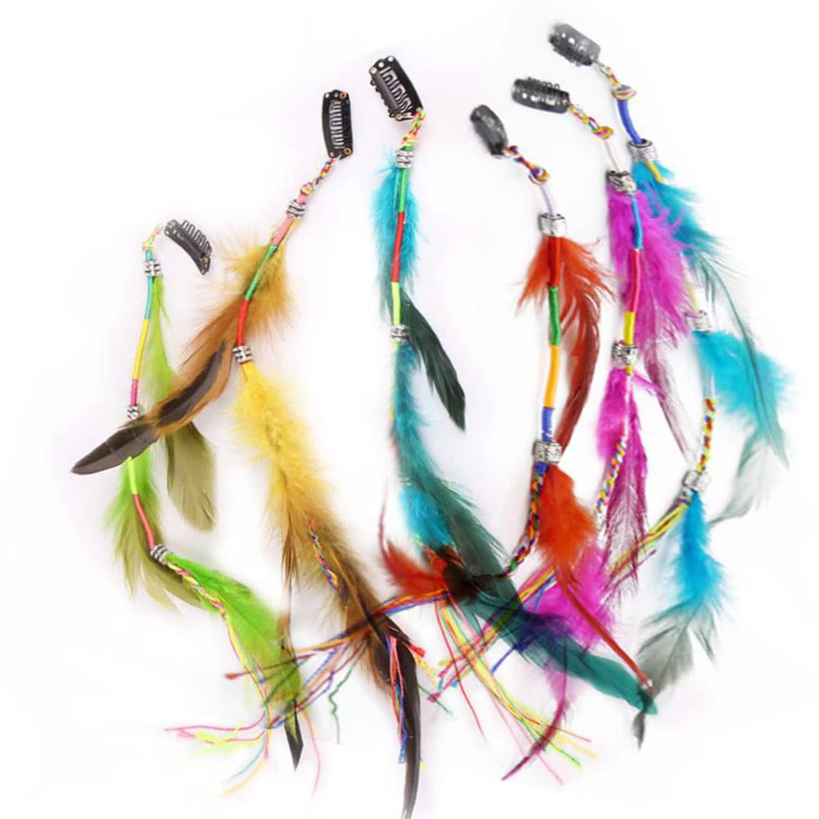 6 Pcs Hair Feather Clip in Handmade Boho Hippie Feather Clip Pirate Hair Accessories Halloween Hair Accessories Clips Festival Accessories for Girls Women Make Up Hair Styling