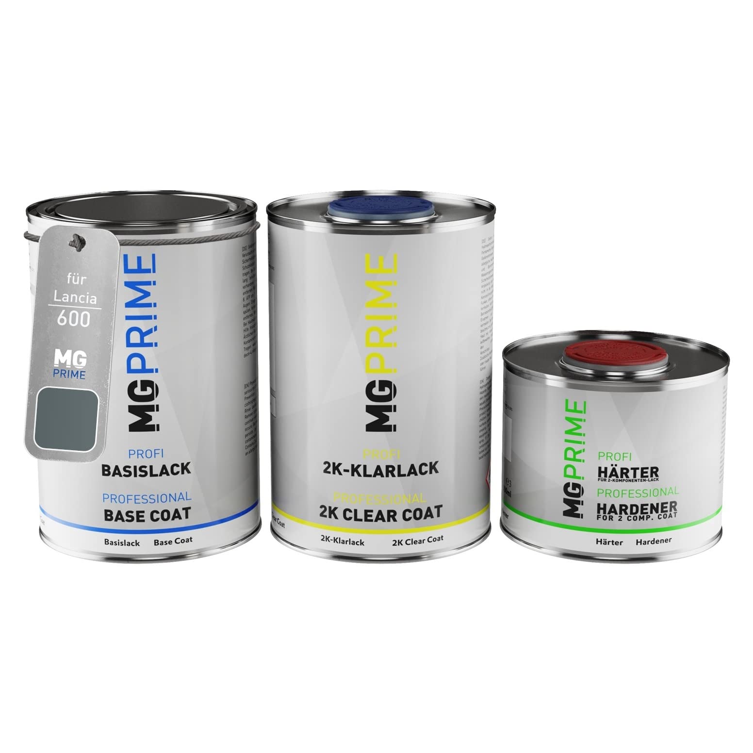 MG PRIME Vernice per auto Barattoli per Lancia 600 Grigio Patrizia Me. 2,5L | Patriziagrau Metallic / Grigio Patrizia Metallic, Kit vernice di base + trasparente 2K + indurente, pronto all'uso