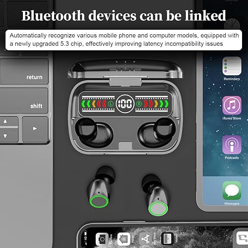 Miniatura 2 de Mini auriculares inalámbricos Bluetooth de 5.3 pulgadas, auriculares ligeros con micrófono integrado, IPX5 impermeable, sonido premium inmersivo de